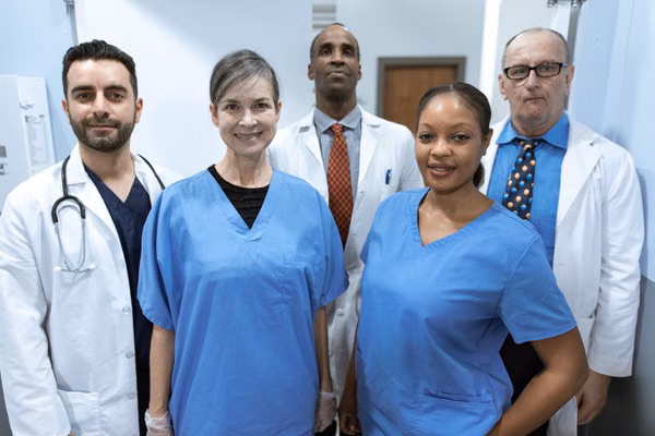 A connected healthcare operations team reviewing revenue-cycle performance together